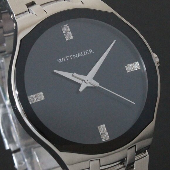 Wittnauer Ladies Dress Watch 8 Diamonds On Black Sun-ray Dial 36mm - Picture 8 of 13